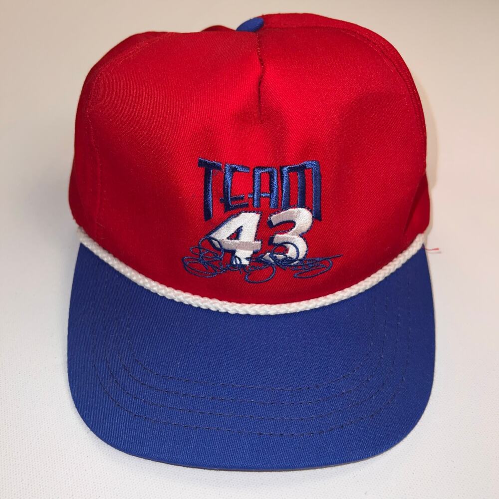 Vintage Richard Petty Team 43 Hat NASCAR Snapback Rope Bill Red Blue Embroidered